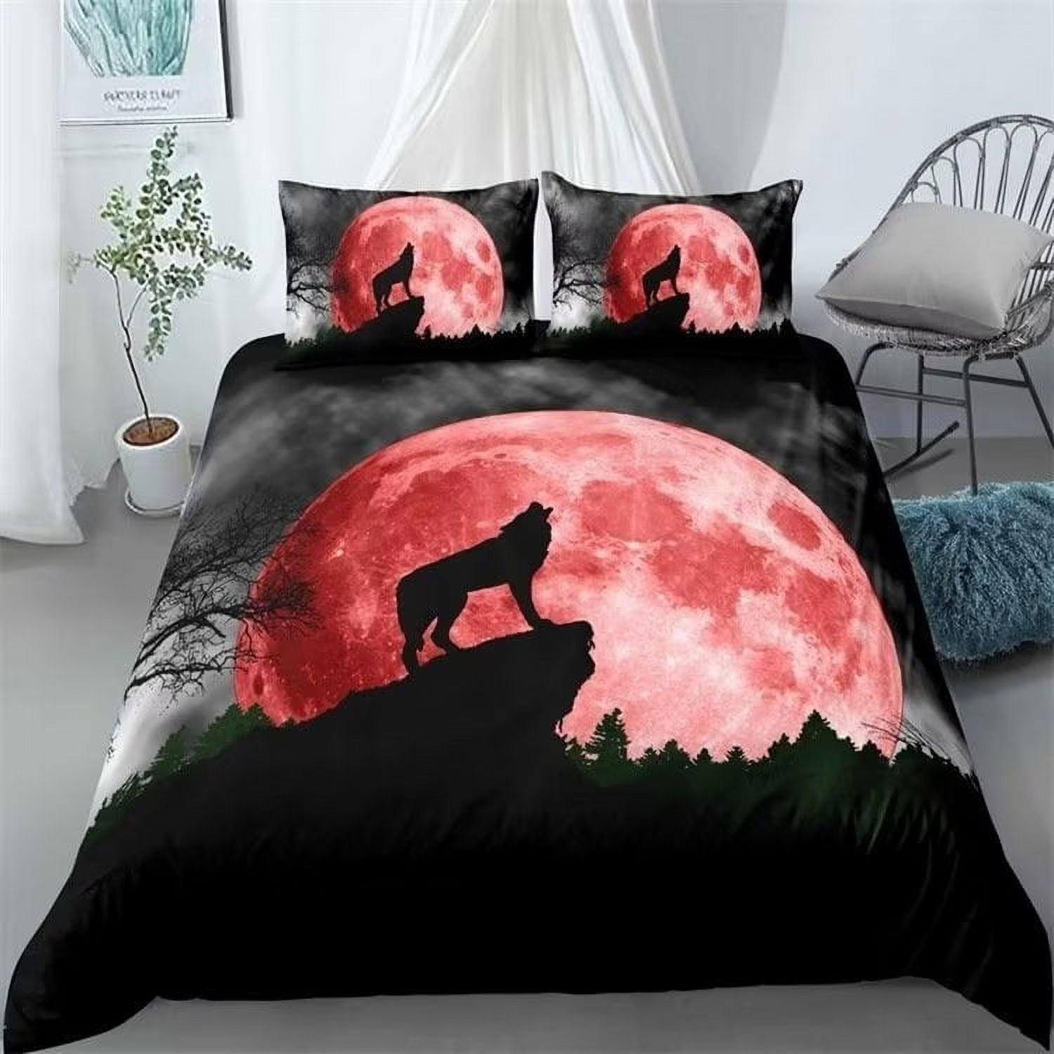 Wolves Moon Print Pattern Duvet Cover Set Wolf Bedding Set with Pillowcase All Season For Home