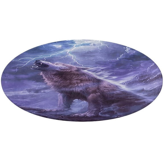 Wolves in The Moonlight Soft Bedroom Round Area Rug, Washable Cute Nursery Circle Throw Mat, Non-Slip Contemporary Small Low Pile Floor Carpet for Dorm Bedside