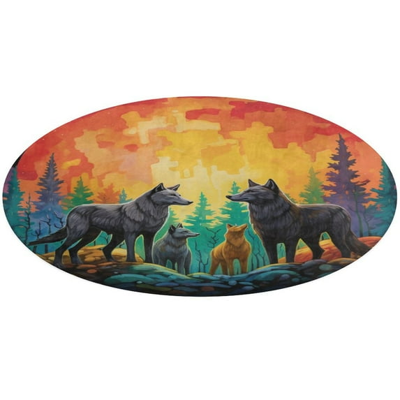 Wolves in The Moonlight Round Small Area Rug, Print Non Slip Washable Floor Mat, Soft Throw Rug for Living Room, Powder Room Entryway, Bathroom, Bedside