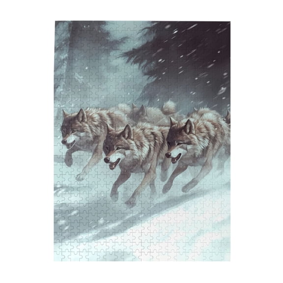 Wolves Pack Snow Forest Run 1000-Piece Wooden Jigsaw Puzzle for Adults, Fun & Challenging Family Brain-Teaser, Perfect Home Decor & Gift