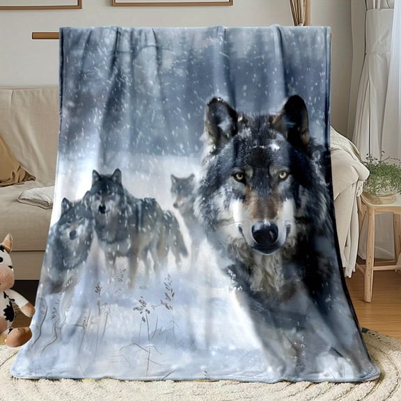 Wolves in Snowy Forest Flannel Blanket - HD Printed Soft Warm Bedspread for Bed, Couch, Camping - 3 Sizes (30x40, 50x60, 60x80 in) - Cozy Winter Gift for Travel & Cabin