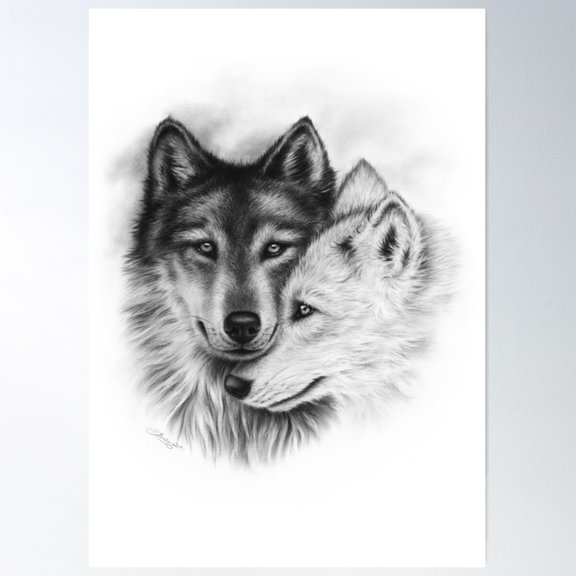 Wolves Soulmates Wolf Couple Love Poster Wall Art, Modern Wall Decor For Living Room Bedroom, 24x36 UNFRAMED