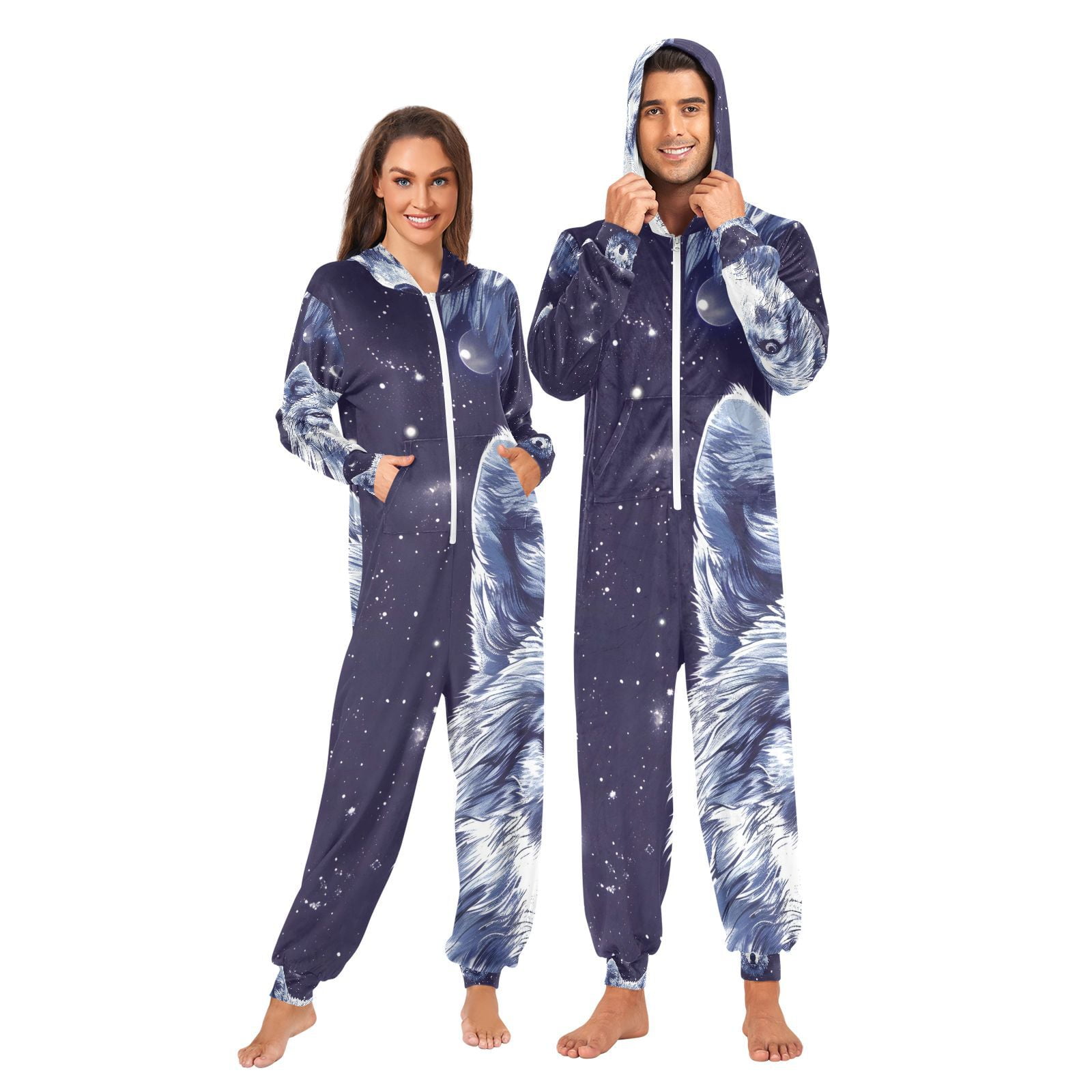 Wolves Space Adult Onesie Pajamas Slim Fit Christmas One Piece Suit Pjs ...
