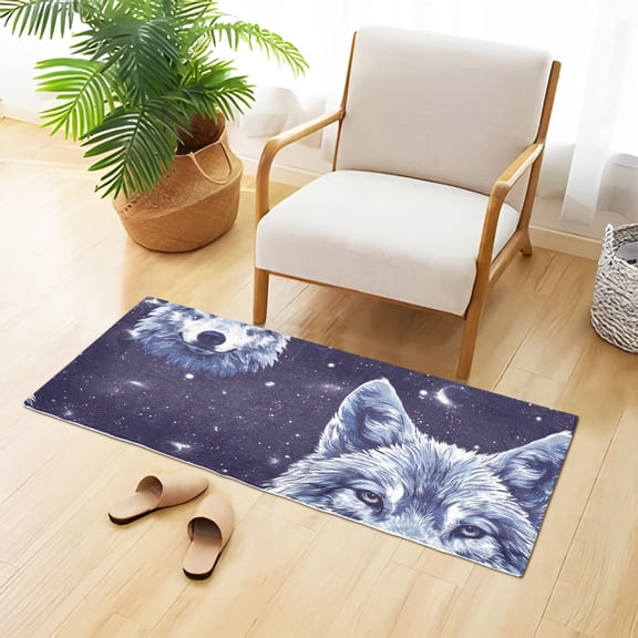 Wolves Space Bathroom Rug 39x20 Non Slip Quick Dry Washable Bathroom Mats for Bedroom Living Room Kitchen
