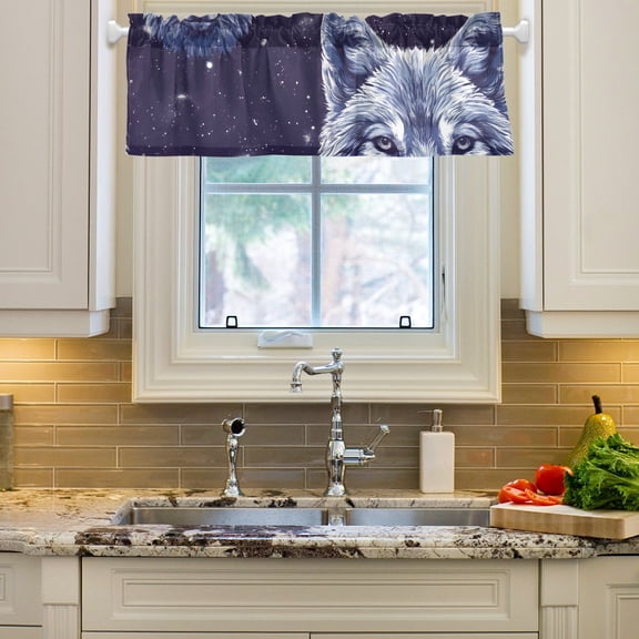 Wolves Space Curtain Valances Farmhouse Design Window Treatment Decor Blackout Rod Pocket for Windows Living Room Kitchen 54" x 18"
