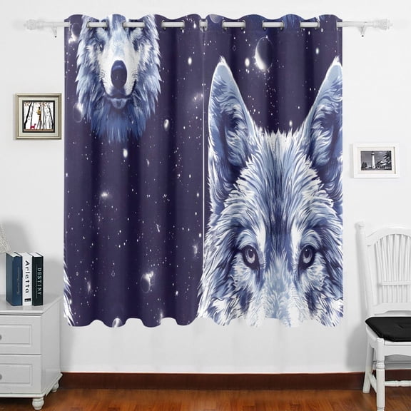 Wolves Space Curtains Grommet Black Out 63 Inch Length Curtain Drapes for Bedroom Living Room 2 panels set
