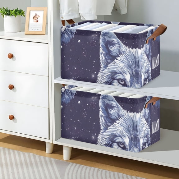 Wolves Space Foldable Storage Large Fabric Storage Baskets Organizer Storage Bins with Handles for Shelves