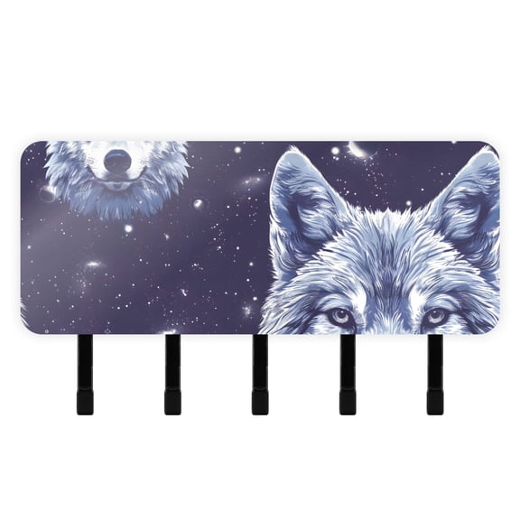 Wolves Space Key Holder for Wall Mail Holder Organizer with 5 Key Hooks Wall Mount Key Rack with Shelf
