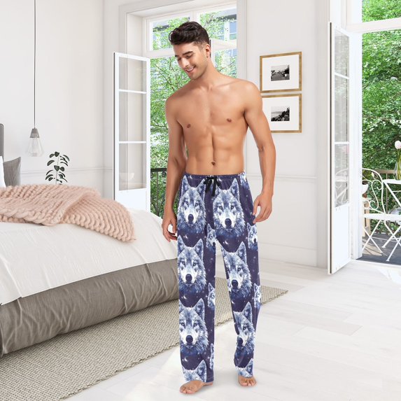 Wolves Space Mens Pajama Pants Cotton Elastic Waistband Lounge Sleep Pajama Bottoms Pj with Pocket