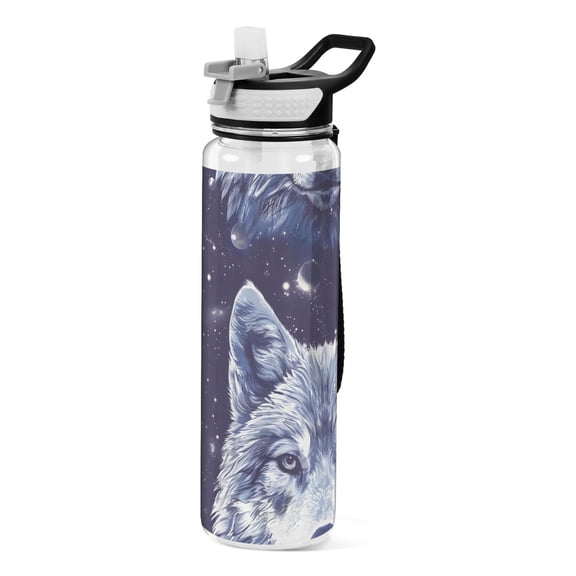 Wolves Space Sports Water Bottle 32oz with Straw for Kids Travel Mug BPA Free Leak Proof for School