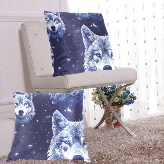 Wolves Space Throw Pillow Covers Set of 2 Decorative Pillow Cases for Chair Sofa Bedroom Living Room
