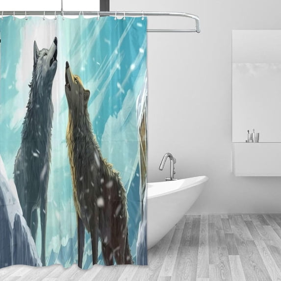 Wolves in Winter Snow Shower Curtain Waterproof Fabric with 12 Hooks Bathroom Decorative Bath Curtain Set Polyester Fabric Machine Washable 60 x 72 Inch