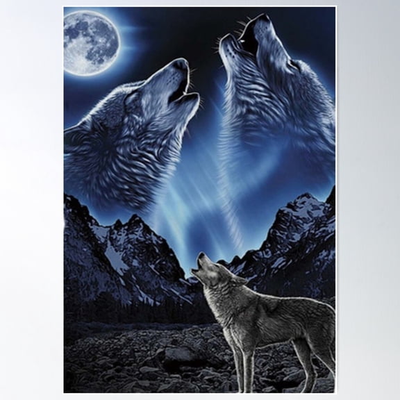 Wolves With Moon Poster Wall Art, Modern Wall Decor For Living Room Bedroom, 8x12 UNFRAMED