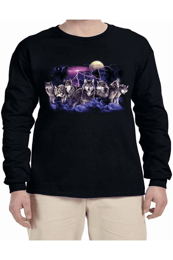 Wolves Wolf Pack Wolf Howling Moon T-shirt Mens Graphic Tees Long Sleeve Tee Shirt