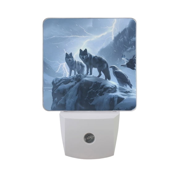 Wolves and Eagle Night Light 2 Pack LED Nightlight Plug into Wall Dusk to Dawn Sensor Soft White