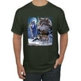 thumbnail image 1 of Wolves and the Moon in the Winter Night | Mens Animal Lover Graphic T-Shirt, Forest Green, Large, 1 of 3