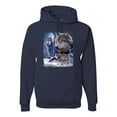 thumbnail image 1 of Wolves and the Moon in the Winter Night | Mens Animal Lover Hooded Sweatshirt Graphic Hoodie, Navy, X-Large, 1 of 3