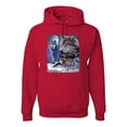 thumbnail image 1 of Wolves and the Moon in the Winter Night | Mens Animal Lover Hooded Sweatshirt Graphic Hoodie, Red, 2XL, 1 of 3