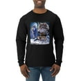 thumbnail image 1 of Wolves and the Moon in the Winter Night | Mens Animal Lover Long Sleeve T-Shirt, Black, Medium, 1 of 3