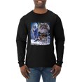 thumbnail image 1 of Wolves and the Moon in the Winter Night | Mens Animal Lover Long Sleeve T-Shirt, Black, Small, 1 of 3