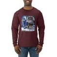 thumbnail image 1 of Wolves and the Moon in the Winter Night | Mens Animal Lover Long Sleeve T-Shirt, Maroon, Large, 1 of 3