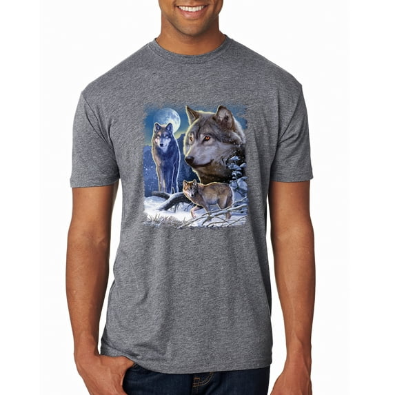 Wolves and the Moon in the Winter Night | Mens Animal Lover Premium Tri Blend T-Shirt, Premium Heather, 2XL