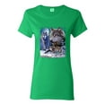 thumbnail image 1 of Wolves and the Moon in the Winter Night | Womens Animal Lover Graphic T-Shirt, Kelly, X-Large, 1 of 3