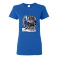 thumbnail image 1 of Wolves and the Moon in the Winter Night | Womens Animal Lover Graphic T-Shirt, Royal, Large, 1 of 3