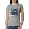 thumbnail image 1 of Wolves and the Moon in the Winter Night | Womens Animal Lover Slim Fit Junior Tee, Heather Grey, Medium, 1 of 3