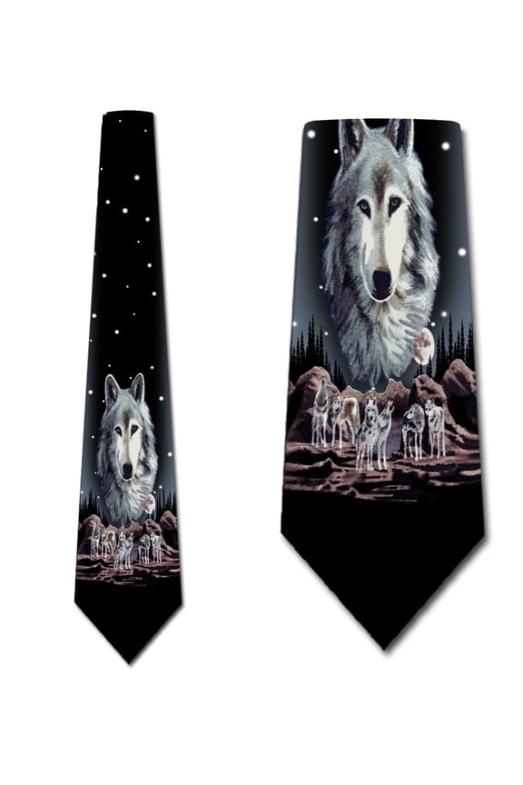 Wolves at Night (Black) Necktie Mens Tie