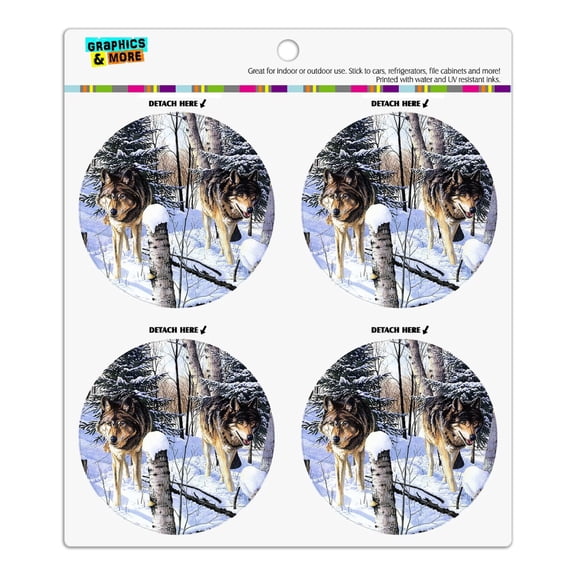 Wolves at Shadow Ridge Painting Refrigerator Fridge Locker Vinyl Circle Magnet Set
