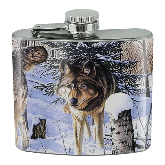 Wolves at Shadow Ridge Painting Stainless Steel 5oz Hip Drink Kidney Flask