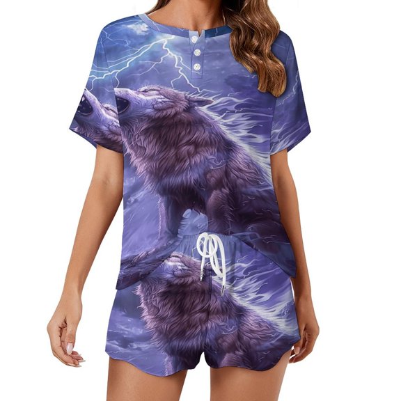 Wolves in The Moonlight 2 Pack Women’s Pajama Set Print Sleepwear And Shorts Y2k Loungewear Sets S-5XL