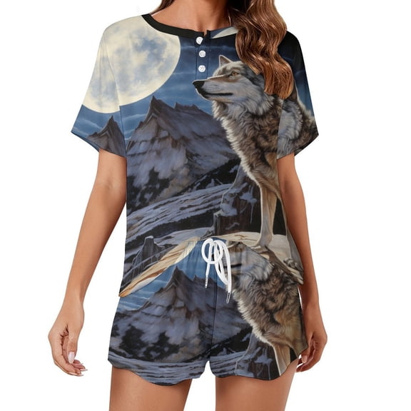 Wolves in The Moonlight 2 Pack Women’s Pajama Set Print Sleepwear And Shorts Y2k Loungewear Sets S-5XL