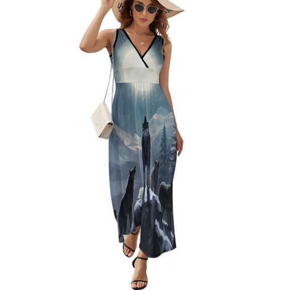 Wolves in The Moonlight Art Sleeveless Dress Women's Summer Suit Dresses for Women 2025 Luxury Party Dress