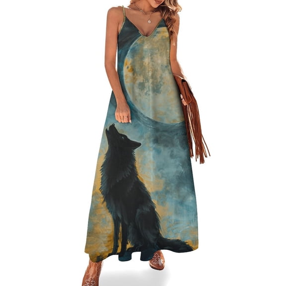 Wolves in The Moonlight Fine Art Sleeveless Dress Summer Dress Woman 2025