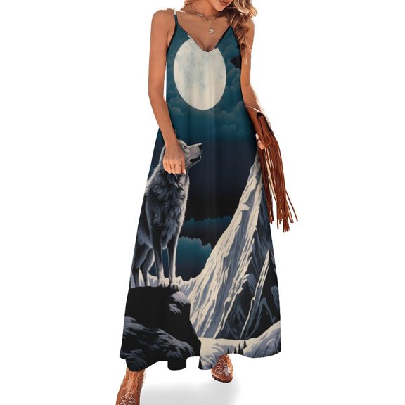 Wolves in The Moonlight Fine Art Sleeveless Dress Summer Dress Woman 2025
