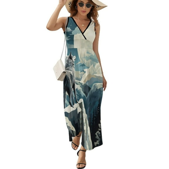 Wolves in The Moonlight King Size Sleeveless Dress Dresses Summer Women Dresses Clothing Woman Dresses Dress