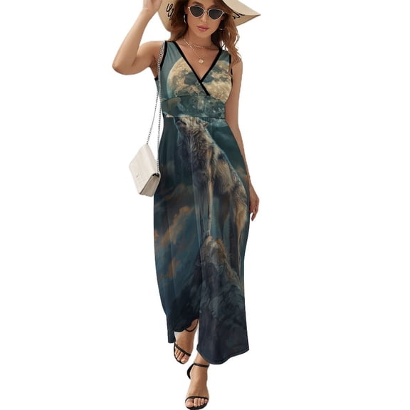 Wolves in The Moonlight King Size Sleeveless Dress Dresses Summer Women Dresses Clothing Woman Dresses Dress