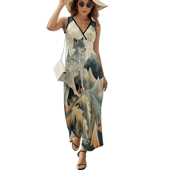 Wolves in The Moonlight Pattern Design Sleeveless Dress Summer Clothes for Women Women's Clothing 2025