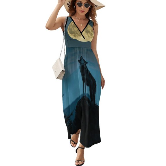 Wolves in The Moonlight Pattern Design Sleeveless Dress Summer Clothes for Women Women's Clothing 2025