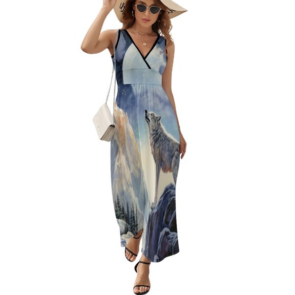Wolves in The Moonlight Pattern Design Sleeveless Dress Summer Clothes for Women Women's Clothing 2025
