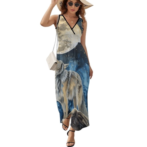 Wolves in The Moonlight Pattern Design Sleeveless Dress Summer Clothes for Women Women's Clothing 2025
