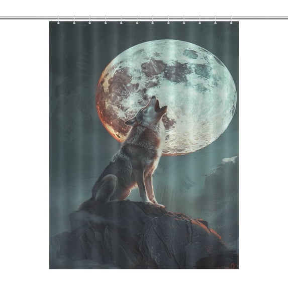 Wolves in The Moonlight Shower Curtain Cloth Fabric Bathroom Decor with Hooks