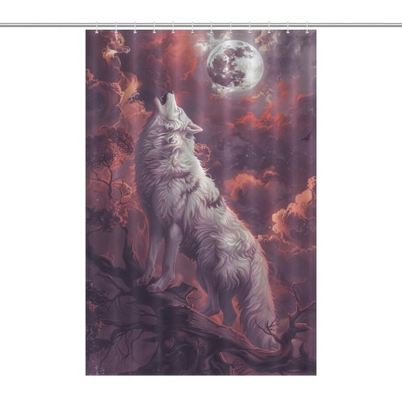 Wolves in The Moonlight Shower Curtain Fabric Bathroom Decor with Hooks