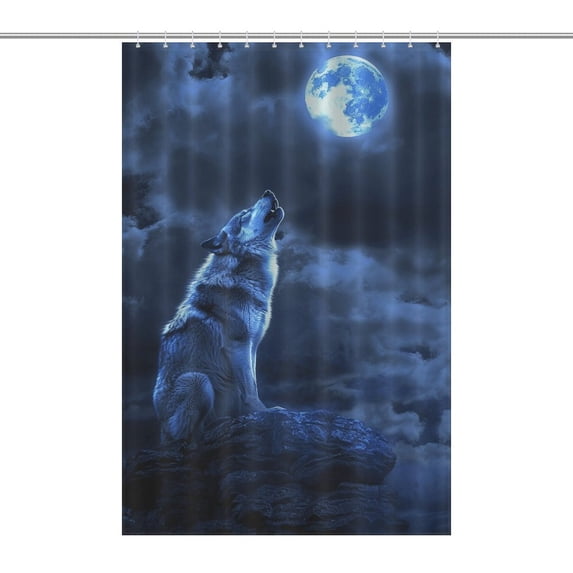 Wolves in The Moonlight Shower Curtain Fabric Bathroom Decor with Hooks