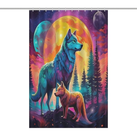 Wolves in The Moonlight Shower Curtain for Bathroom with 12Hooks, Polyester Fabric Thick Shower Curtain Washable Waterproof Curtain