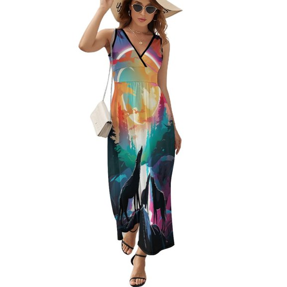 Wolves in The Moonlight Sleeveless Dress Female Clothing Dress Women Summer 2025 Dress