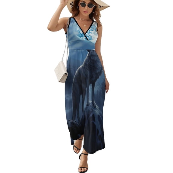 Wolves in The Moonlight Sleeveless Dress Female Clothing Dress Women Summer 2025 Dress