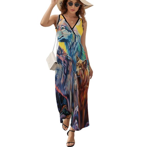 Wolves in The Moonlight Sleeveless Dress Woman Fashion Long Dresses Women's Summer Suit Dress 2025